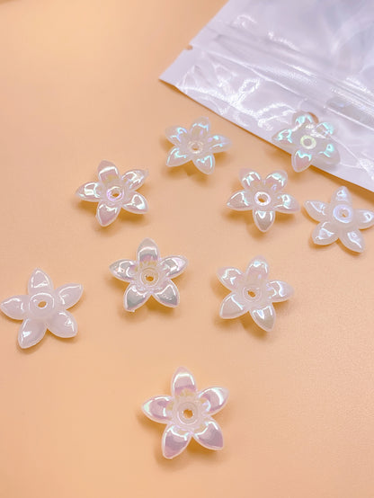 ABS Bright color imitation pearl five-petal flower straight hole beaded jewelry fake flower accessories pearl