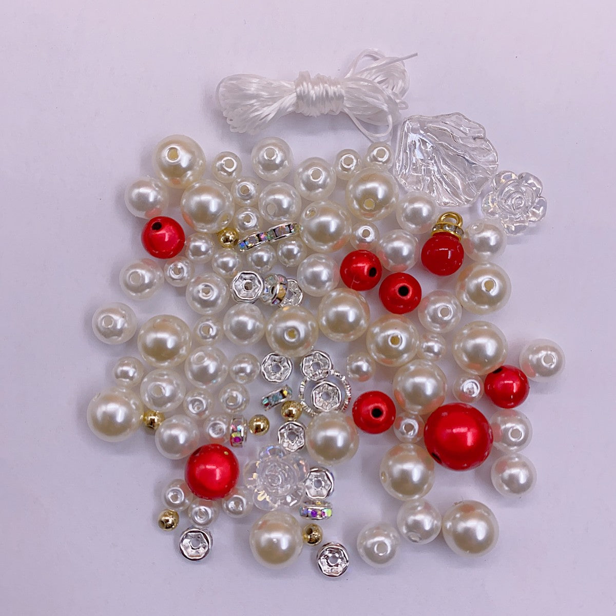 3 red and white color DIY bracelet beaded material bag