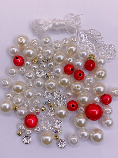 3 red and white color DIY bracelet beaded material bag