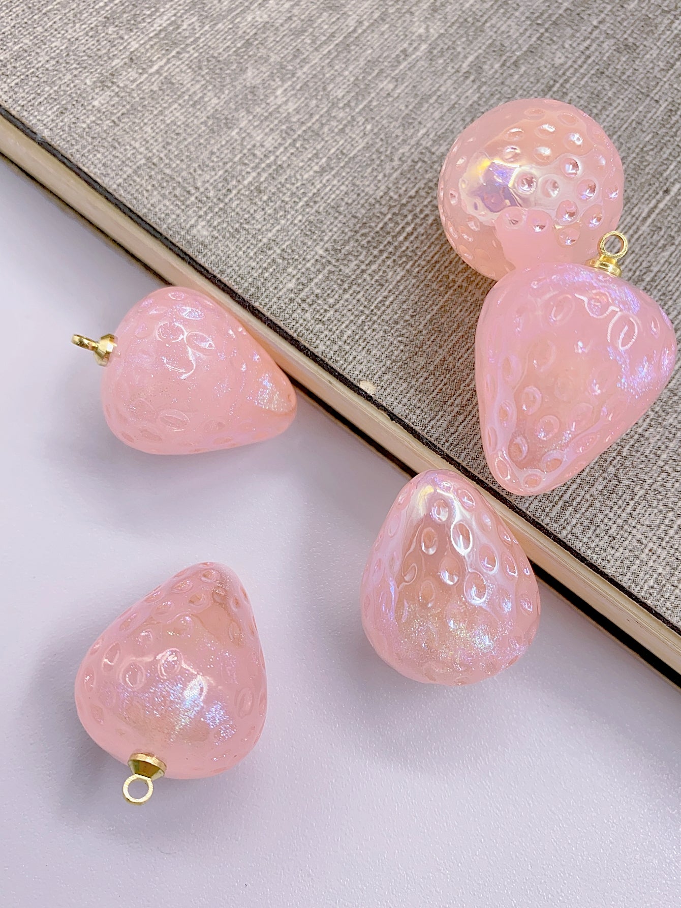 Half hole abs imitation Pearl Mermaid heart Empty talent series bead strawberry alloy pendant diy handmade hairpin accessories