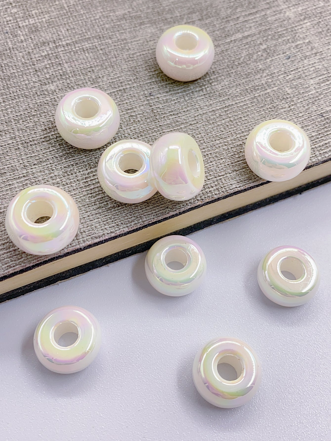 abs imitation pearl Aurora plated colored beaded acrylic wheel bead flat bead colored loose bead pendant necklace beaded bead jewelry