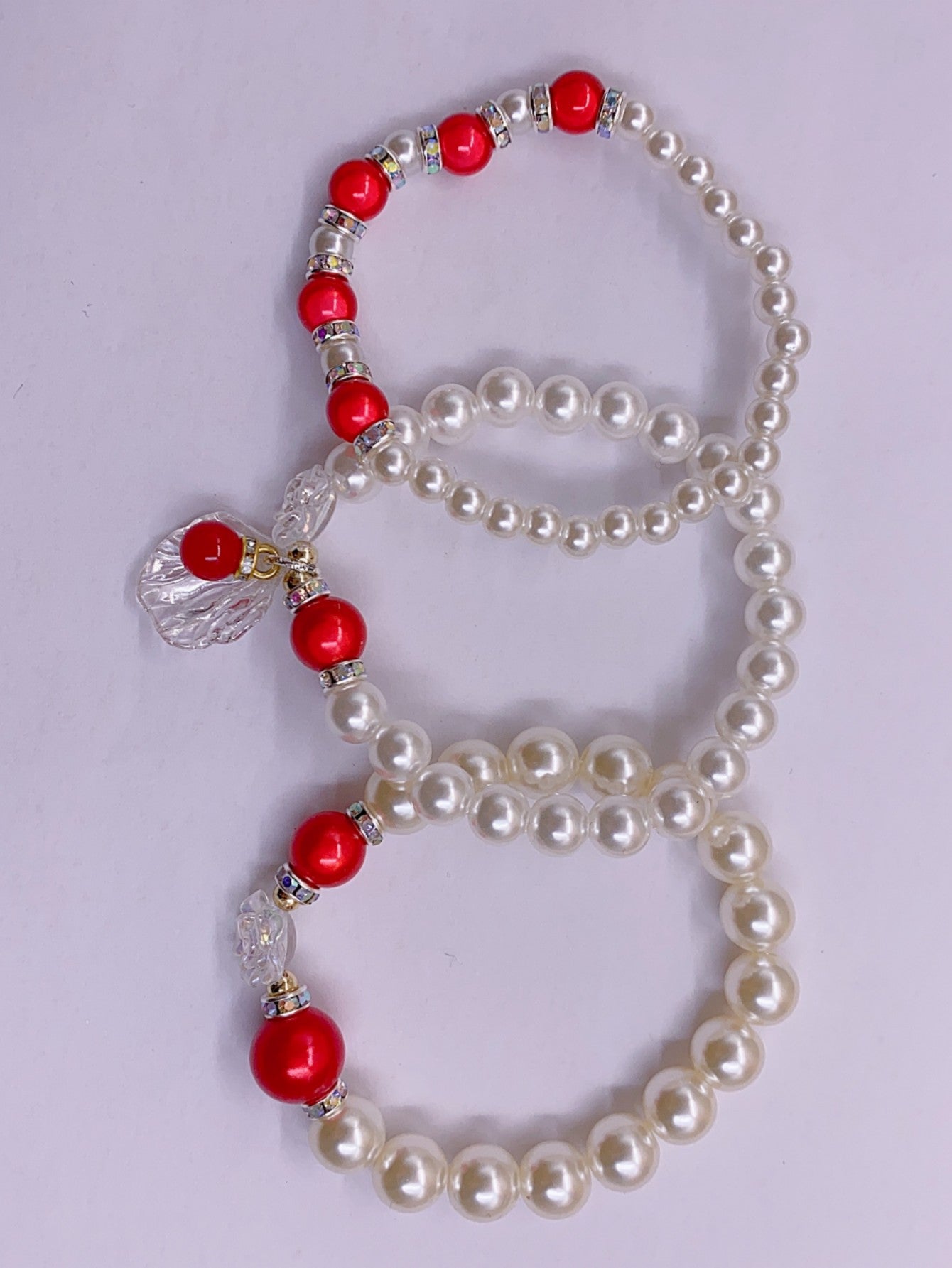 3 red and white color DIY bracelet beaded material bag