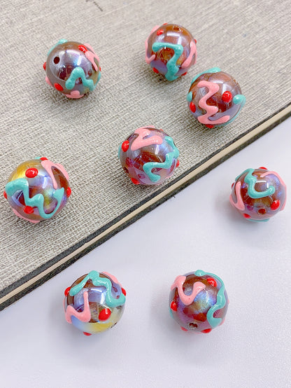 Personality cute painted cartoon beads ABS Imitation Pearl Jewelry Accessories diy Straight hole round bead jewelry necklace bracelet accessory beads