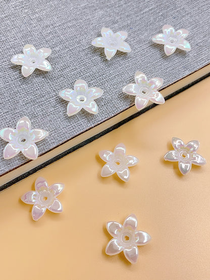 ABS Bright color imitation pearl five-petal flower straight hole beaded jewelry fake flower accessories pearl