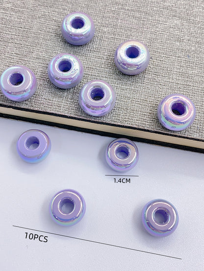 abs imitation pearl Aurora plated colored beaded acrylic wheel bead flat bead colored loose bead pendant necklace beaded bead jewelry