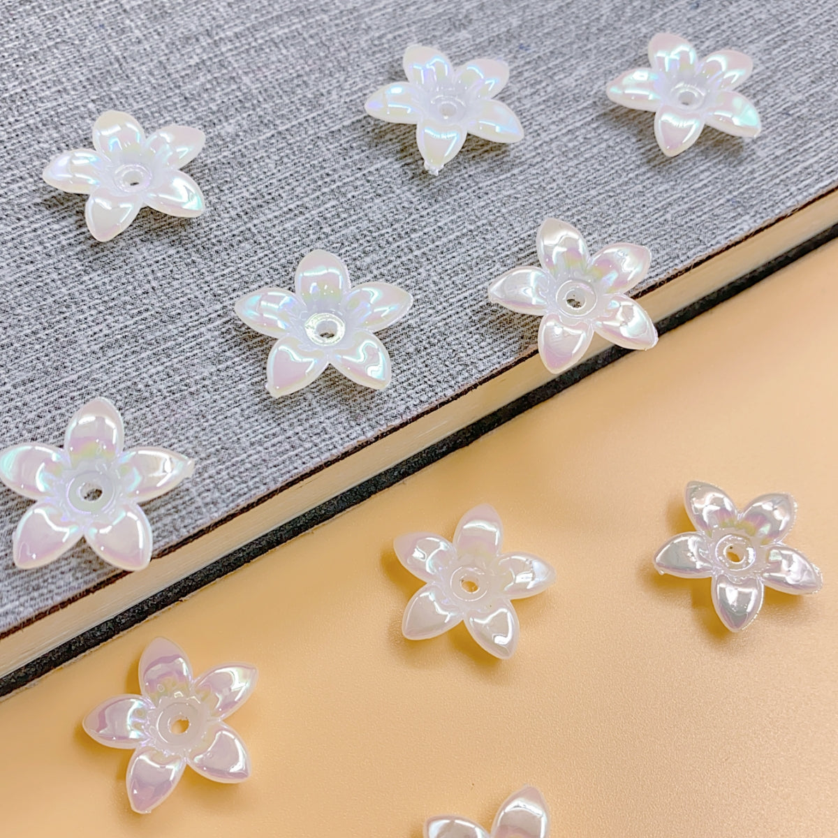 ABS Bright color imitation pearl five-petal flower straight hole beaded jewelry fake flower accessories pearl