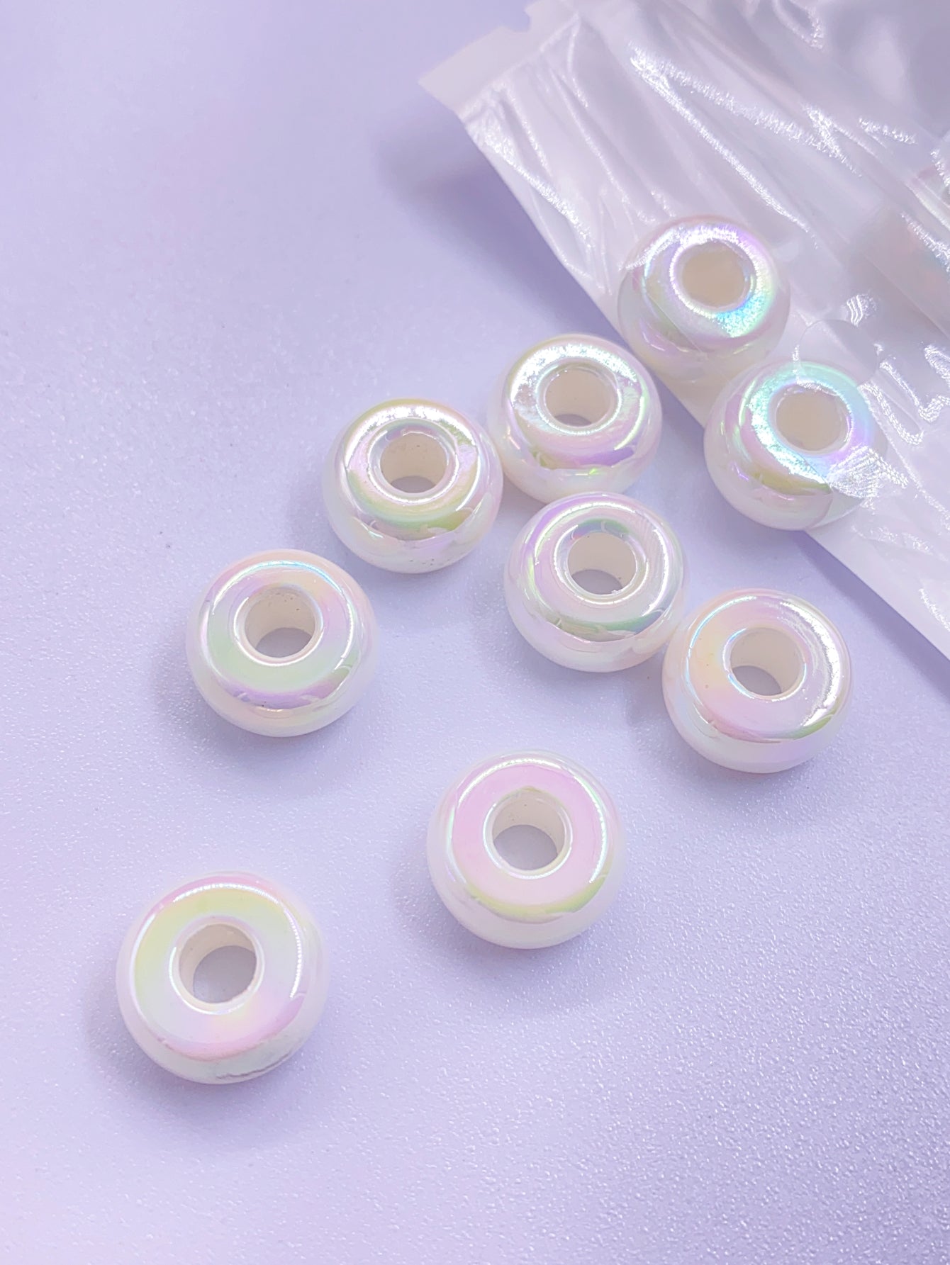 abs imitation pearl Aurora plated colored beaded acrylic wheel bead flat bead colored loose bead pendant necklace beaded bead jewelry