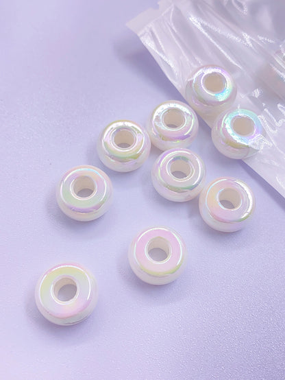 abs imitation pearl Aurora plated colored beaded acrylic wheel bead flat bead colored loose bead pendant necklace beaded bead jewelry