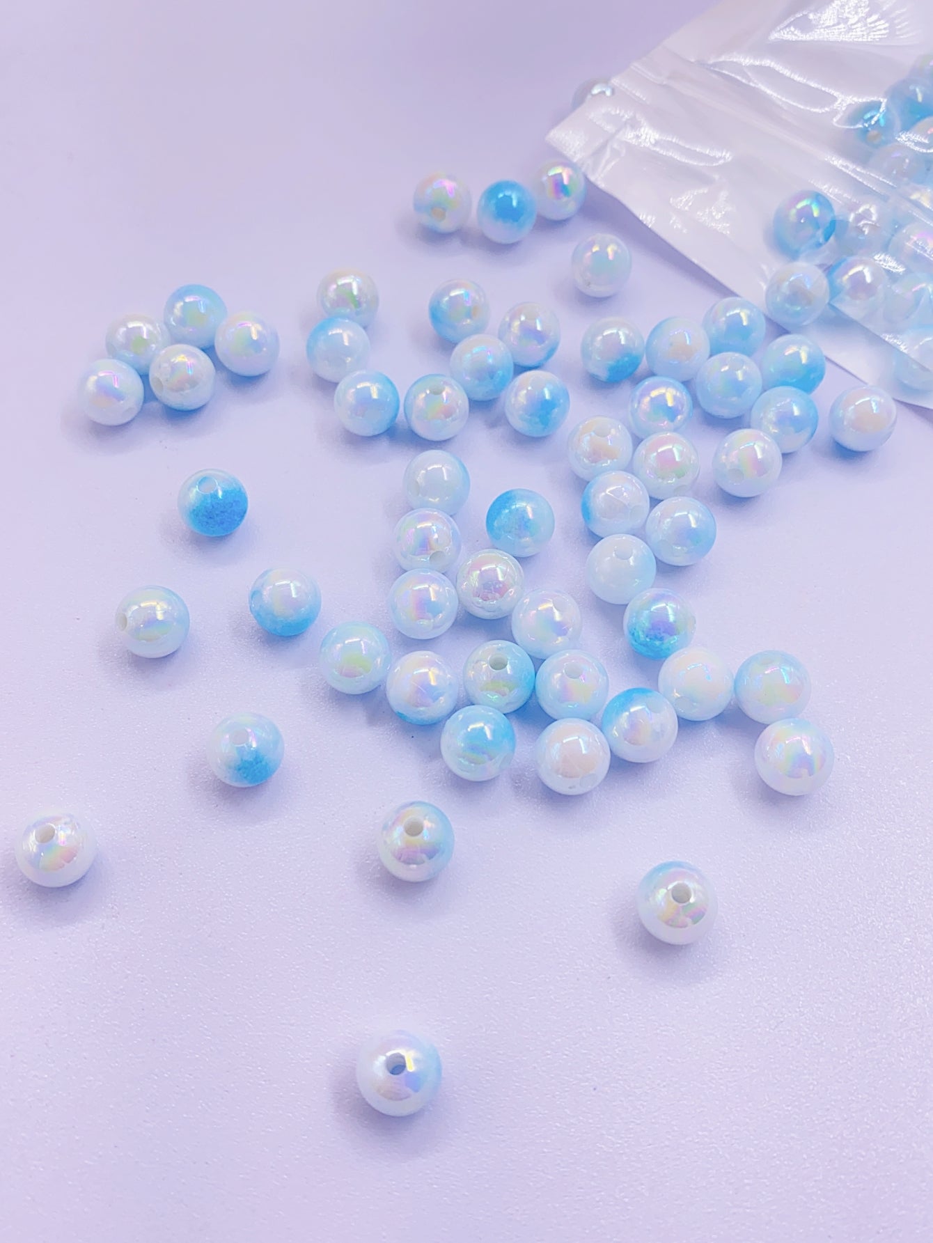 Two-color gradient candy color Multicoloured full round perforated ABS imitation pearl plastic beads DIY jewelry accessories pearl