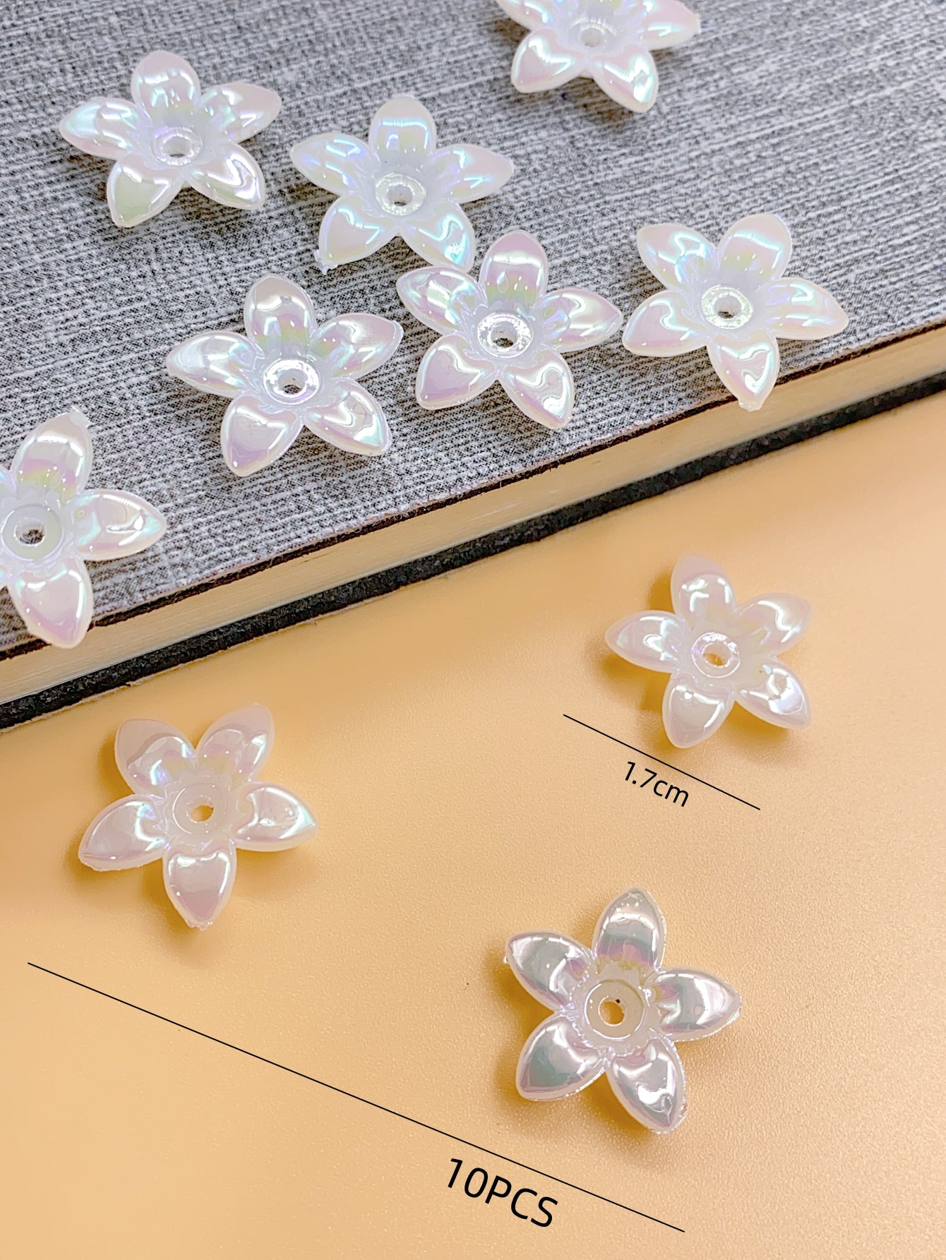 ABS Bright color imitation pearl five-petal flower straight hole beaded jewelry fake flower accessories pearl